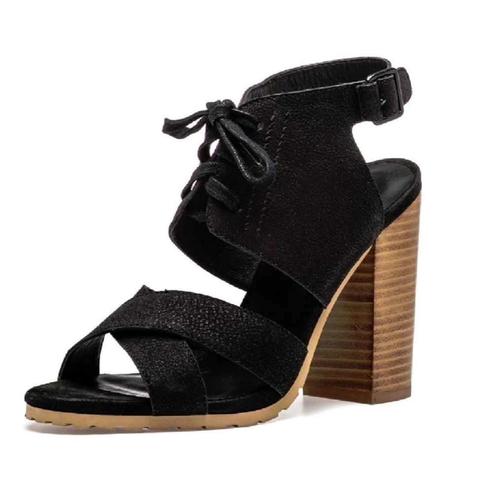 M4D3 Madi Black Suede Sandals 4" Block Heels Size 7.5M - Picture 15 of 15